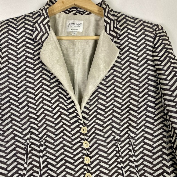 Vtg Womens Small Armani Collezioni Suit Jacket Silk Linen Textured Italy Blazer - Picture 3 of 7